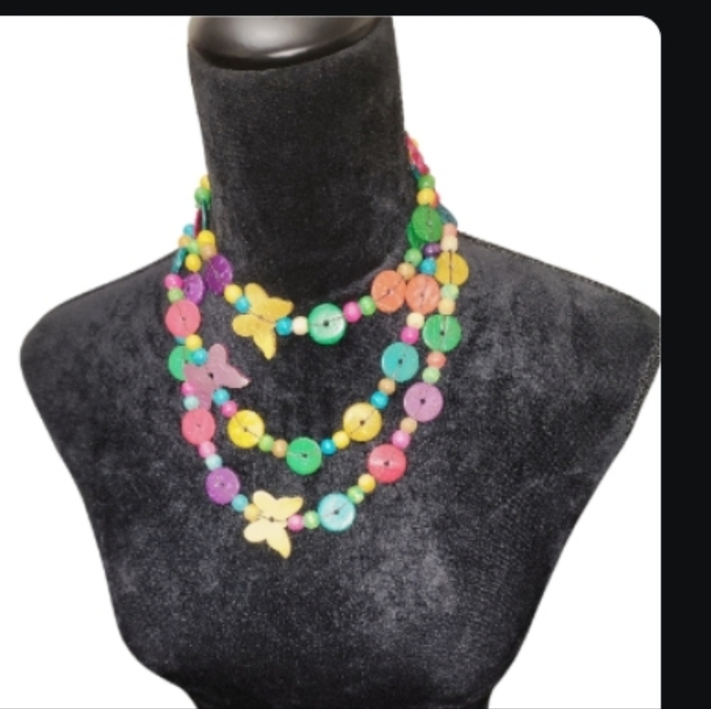 Handcrafted Girls bohemian Wooden Colorful Butterfly Beaded Necklace